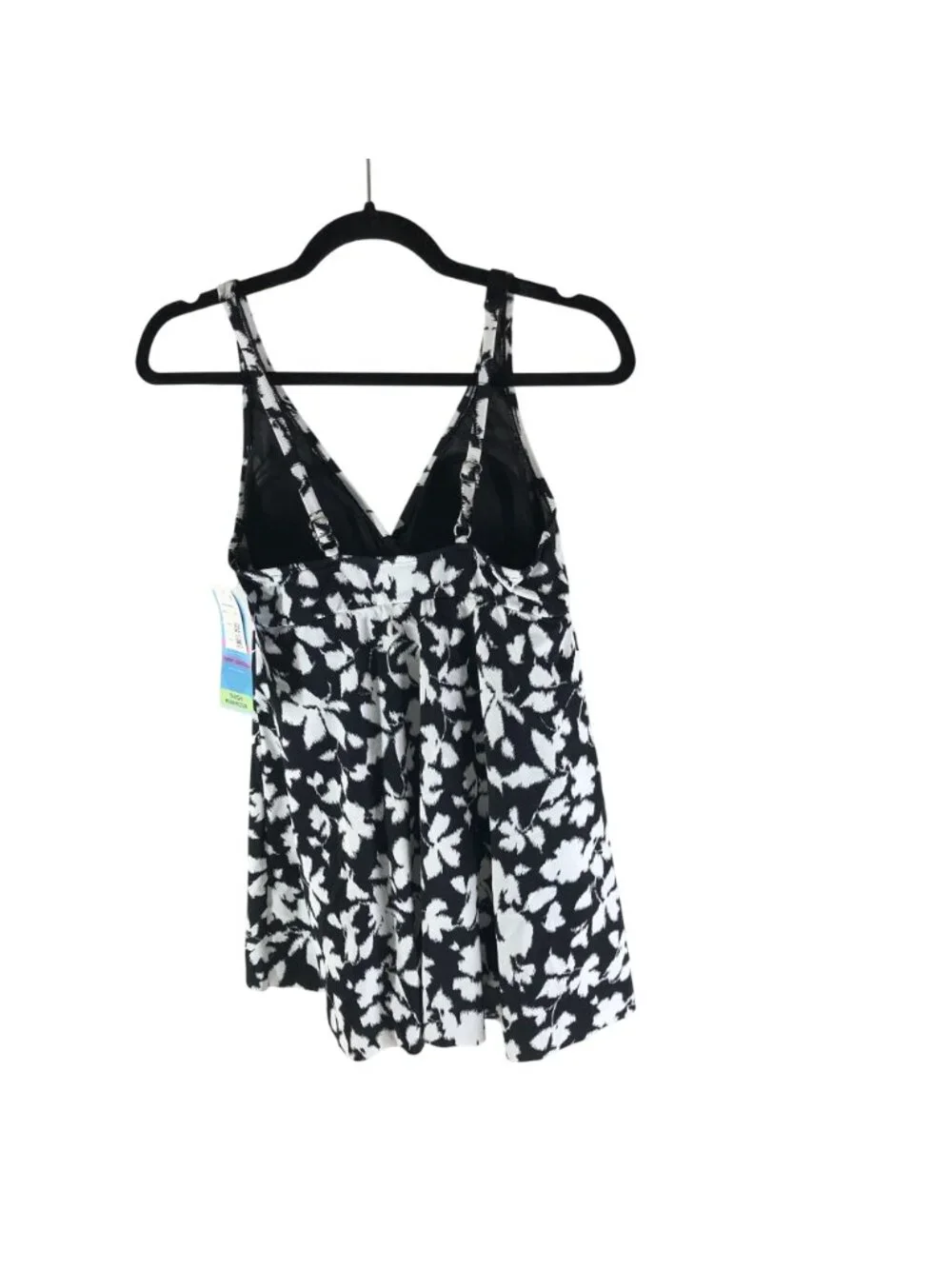 Swim Solutions One Piece Swimsuit Swimdress Tummy Control Floral Black White 20W - Picture 4 of 6